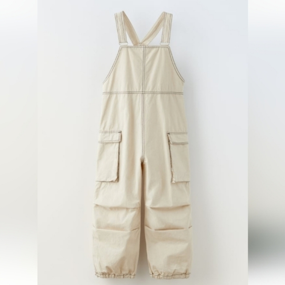Zara Kids Size 10 (Fit Like 7/8) Beige Overalls with Parachute Pockets